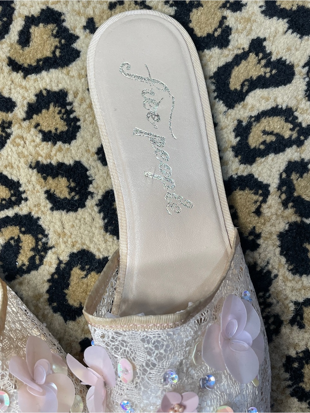 Free People Sequin Mesh Slip-On Mules with Pink Floral Appliqués - Picture 5 of 8